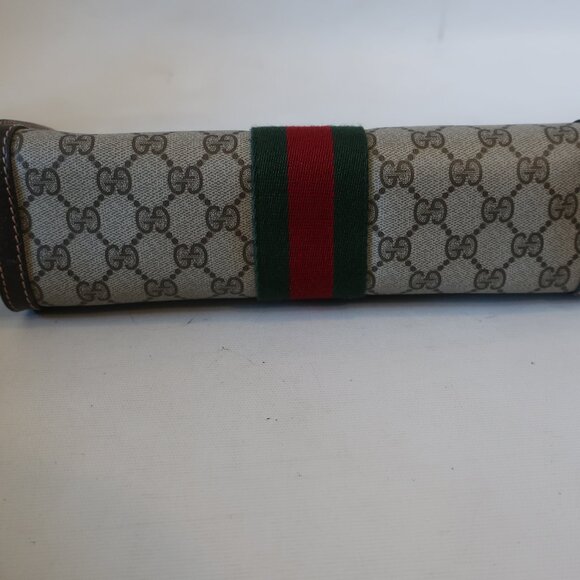 Authentic Gucci Parfums Guccissima Taupe Brown Green Red Web Zip Clutch Handbag - Picture 6 of 16